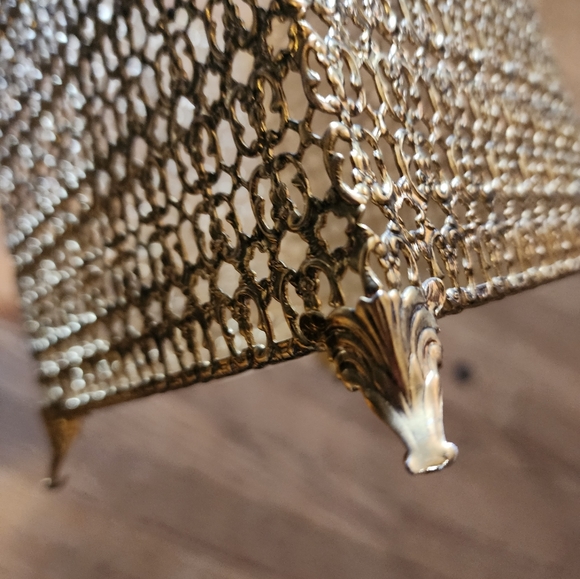 Vintage Gold Filigree Tissue Decorative Vanity Top Box Square Hollywood Regency - Picture 4 of 6